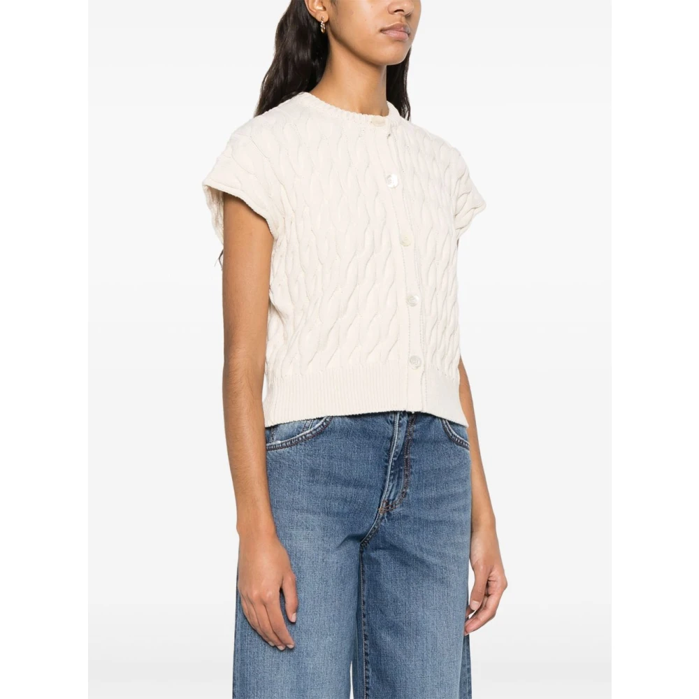 Semicouture Natuurlijke Knopen Cap Sleeve Sweater Beige Dames