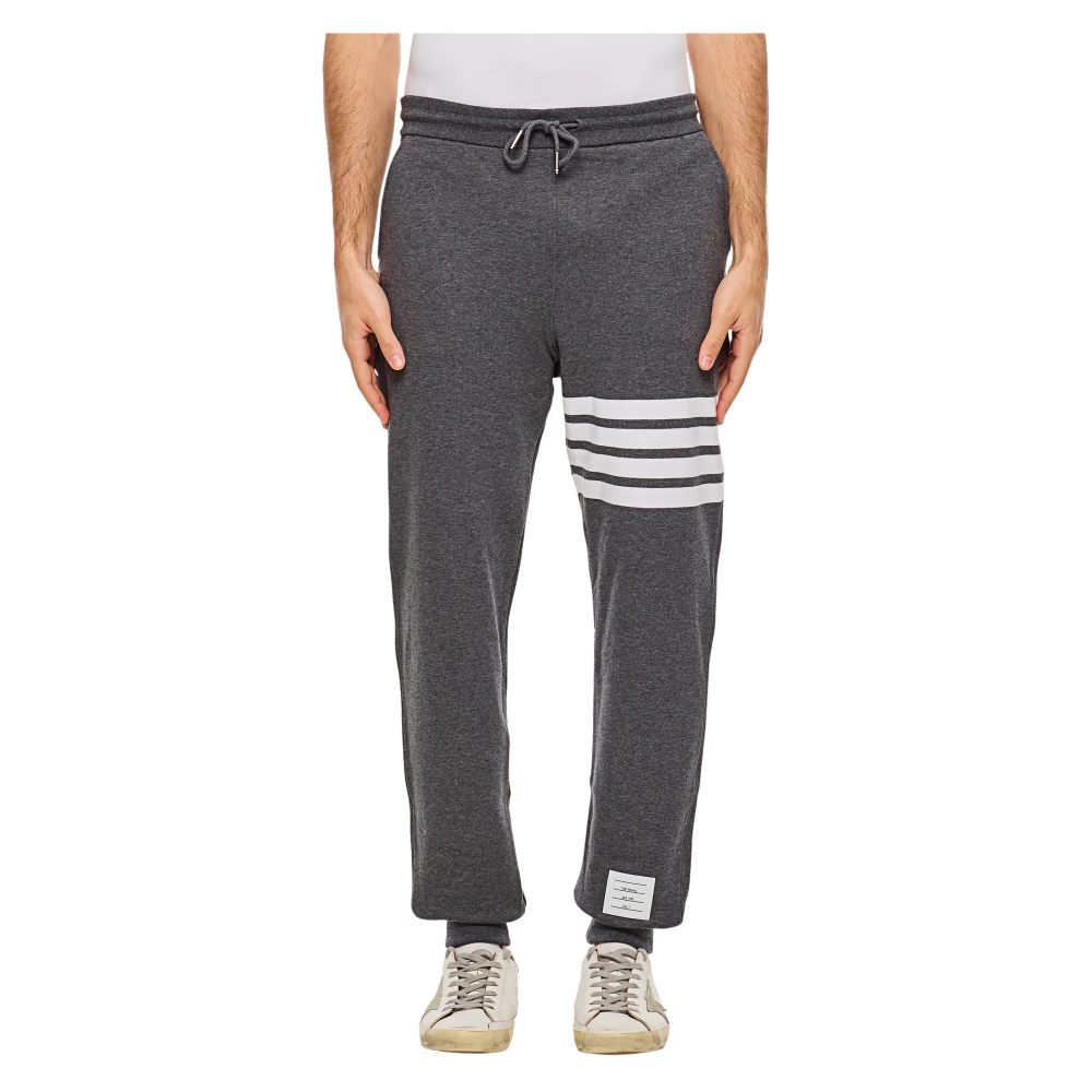 Thom Browne Men's Gray Sweatpants, Xl, Classic Loopback 4-Bar Joggers