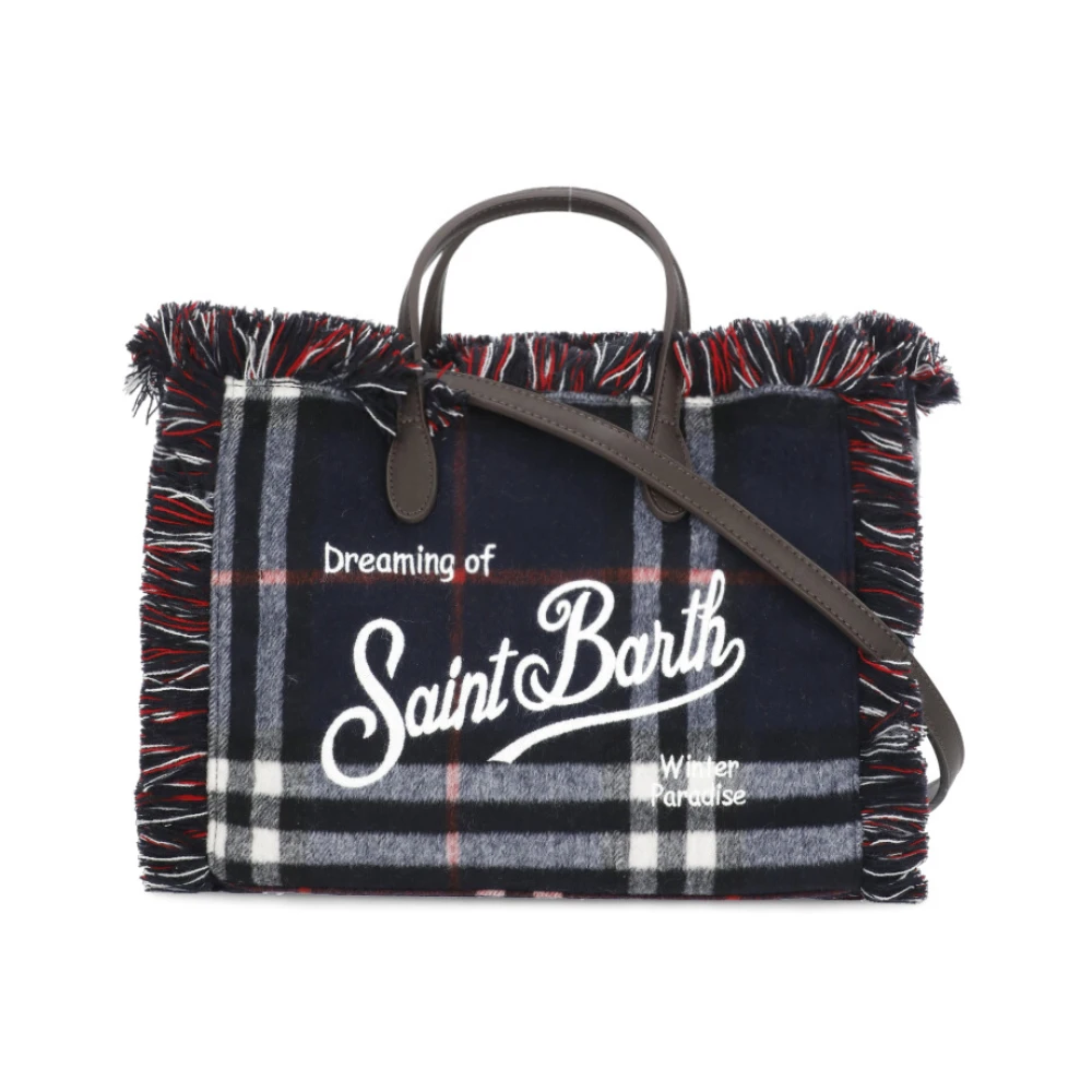 Saint Barth Blauwe Fluwele Handtas met Geborduurd Logo Blue Dames
