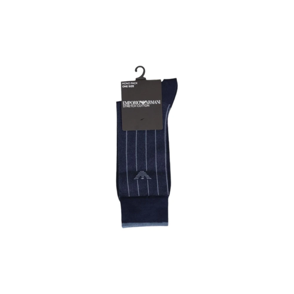 Emporio Armani Blauwe Katoenen Pinstripe Sokken Stijl Blue Heren