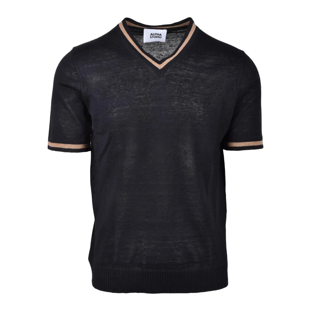 Alpha Studio Linnen Katoen Gebreide Top Black Heren