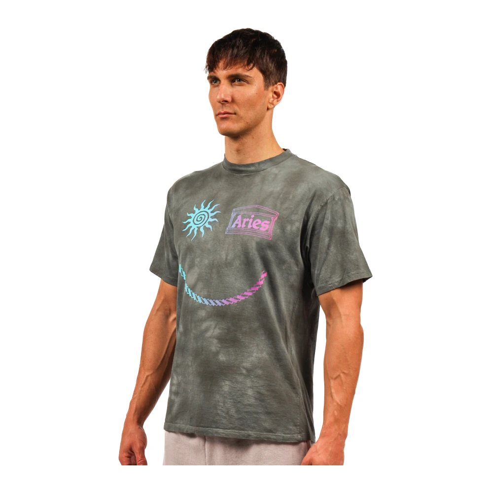 Aries Grunge Happy Dude Bleached T-shirt Gray Heren