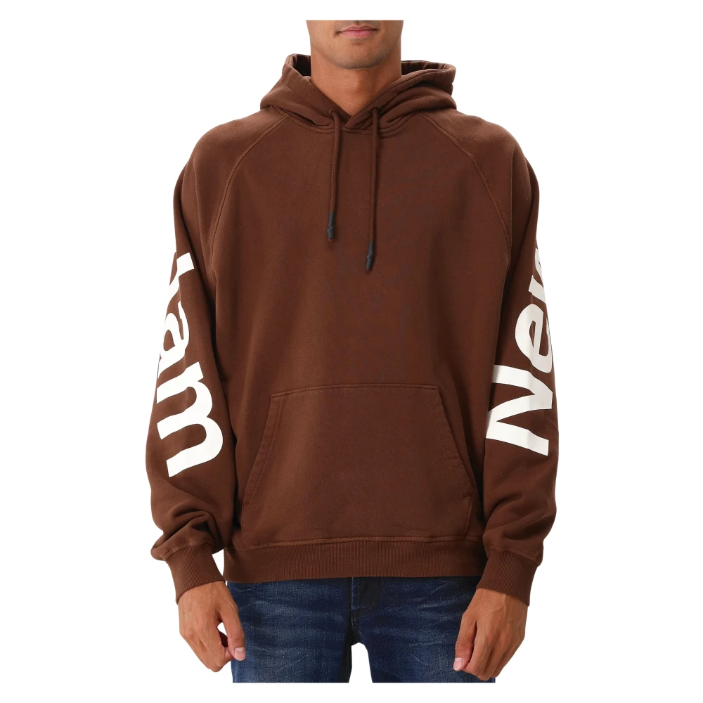 New Amsterdam Surf Association Brun Logo Line Hoodie med Vit Text Brown, Herr