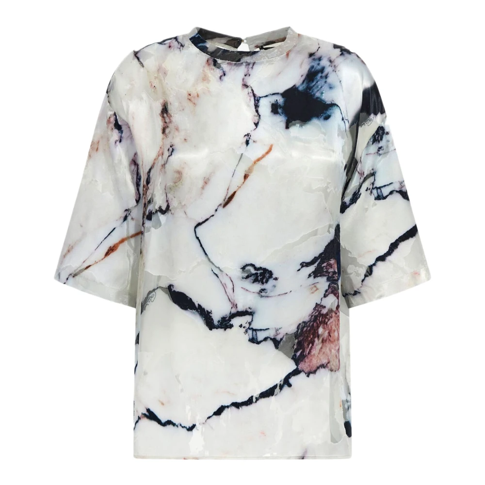 Roberto Cavalli Marmerprint Witte Satijnen Blouse Multicolor Dames