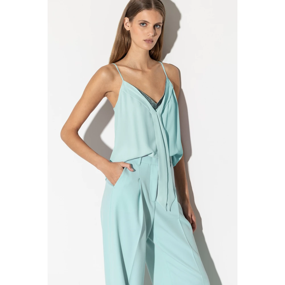 LUISA CERANO Camisole Top van Zijde-Mix met Fonkelende Strassstenen Green Dames