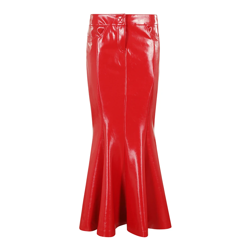 Norma Kamali Denim Fishtail Rok Midcalf Lengte Red Dames