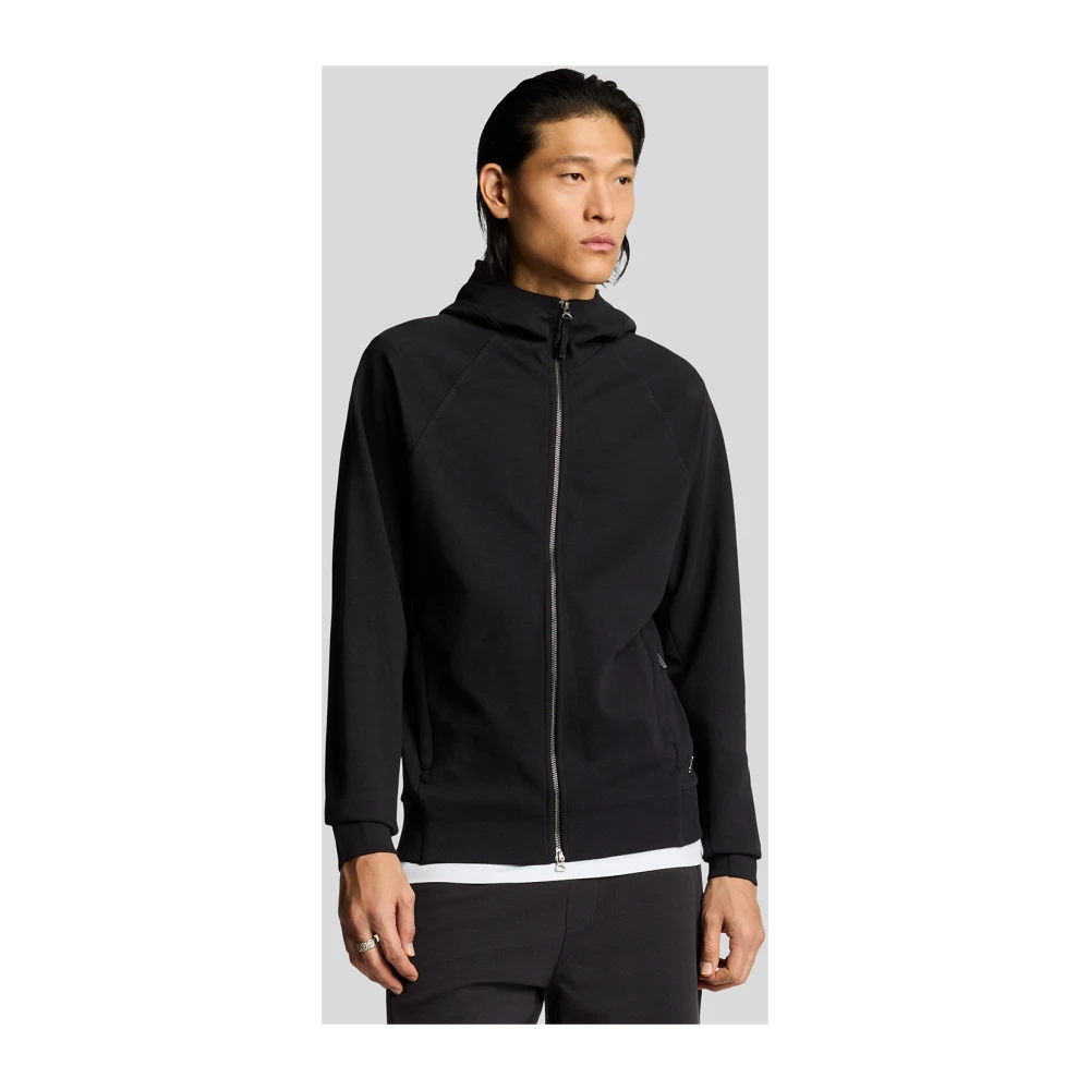 Lyle & Scott Mid Layers Diagonal Interlock Hooded Zip Through Black Heren