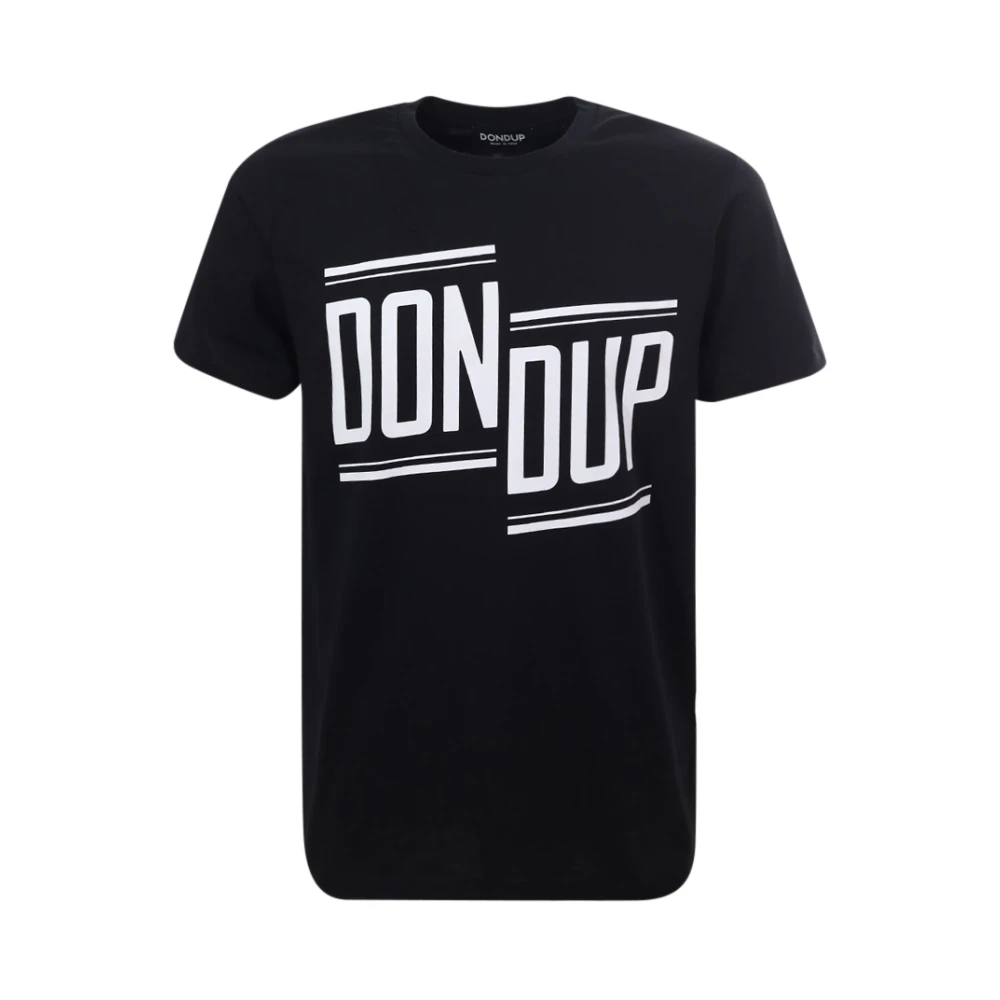 Dondup Zwart Crew-neck T-shirt met Contrasterend Logo Black Heren