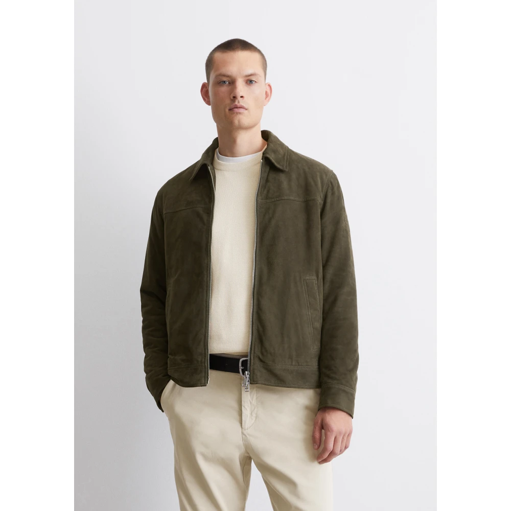 Marc O'Polo Leren blouson regular Green Heren