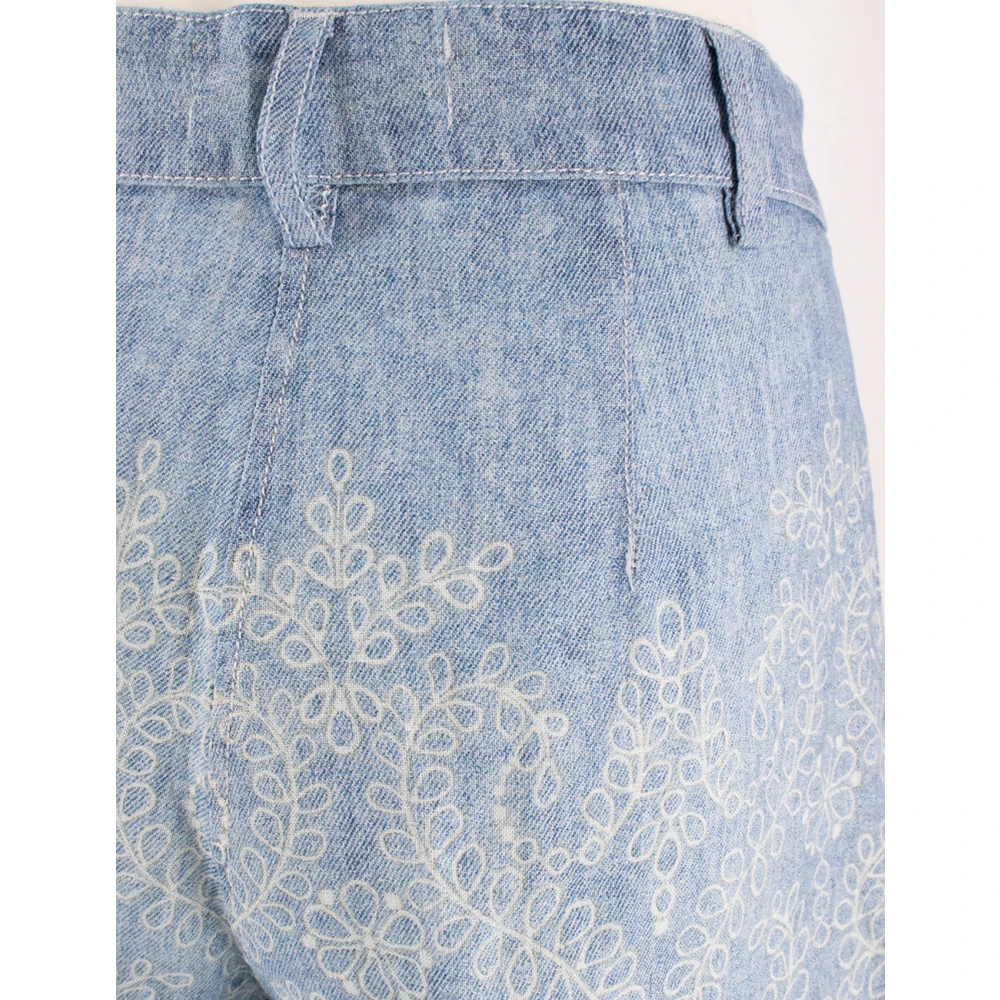 Ermanno Scervino Linnen Denim Patroon Bloemenkant Shorts Blue Dames