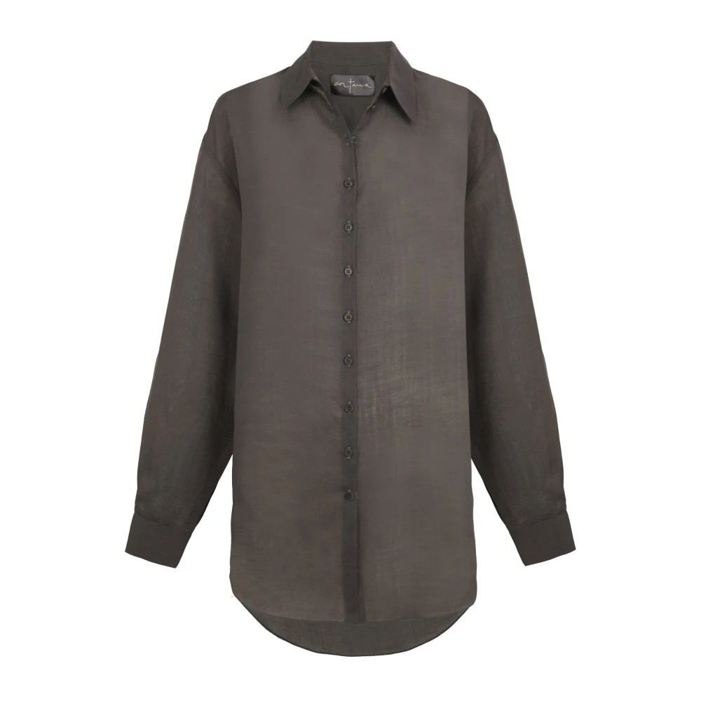 Cortana Gray Shirts, Female, Xs, Dennis, Dark Mauve Oversized Linen Shirt
