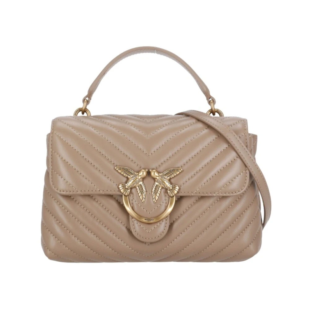 Pinko Women's Beige Quilted Leather Handbag With Love Birds Logo