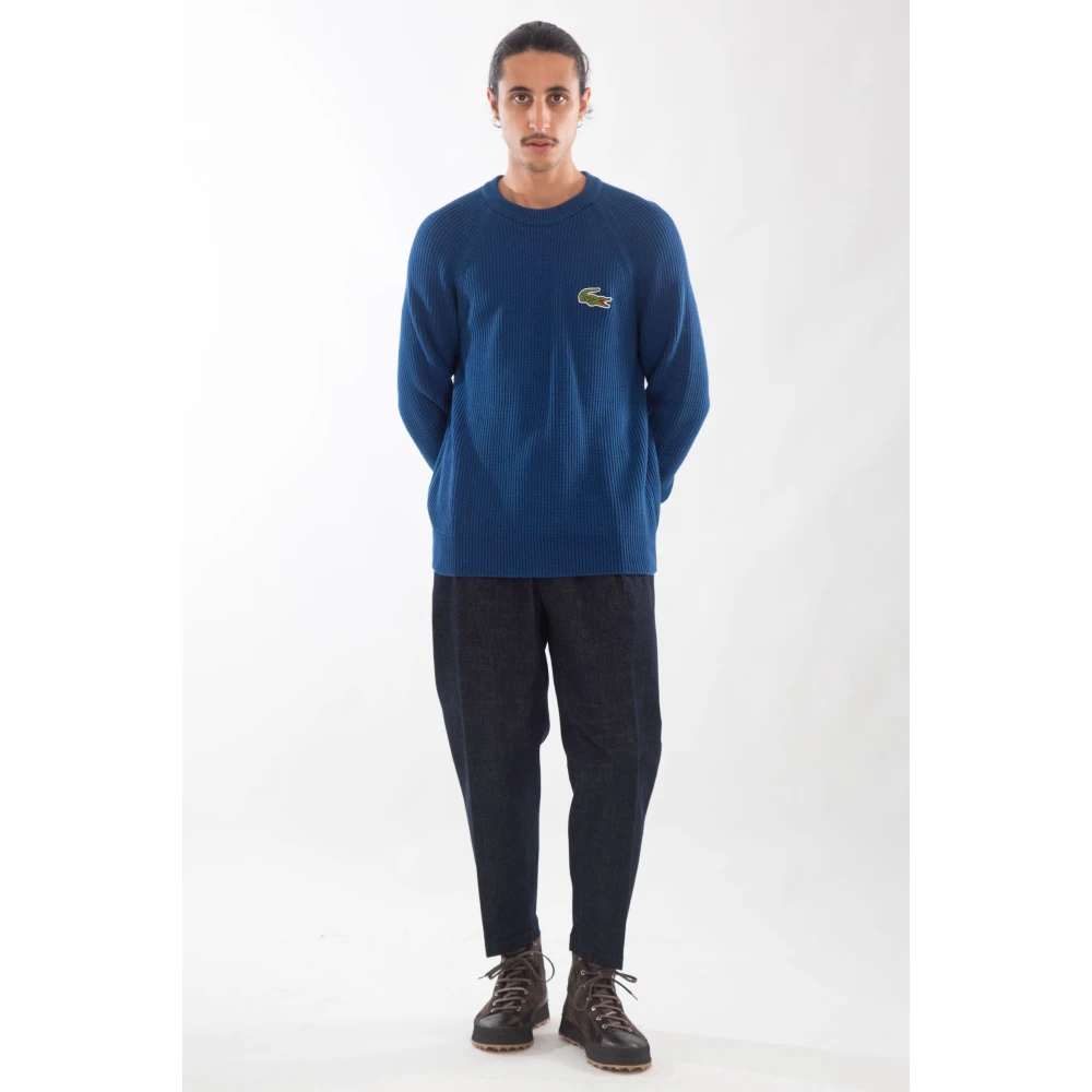 Lacoste Geribbelde Croc Sweater in HBM Blue Heren