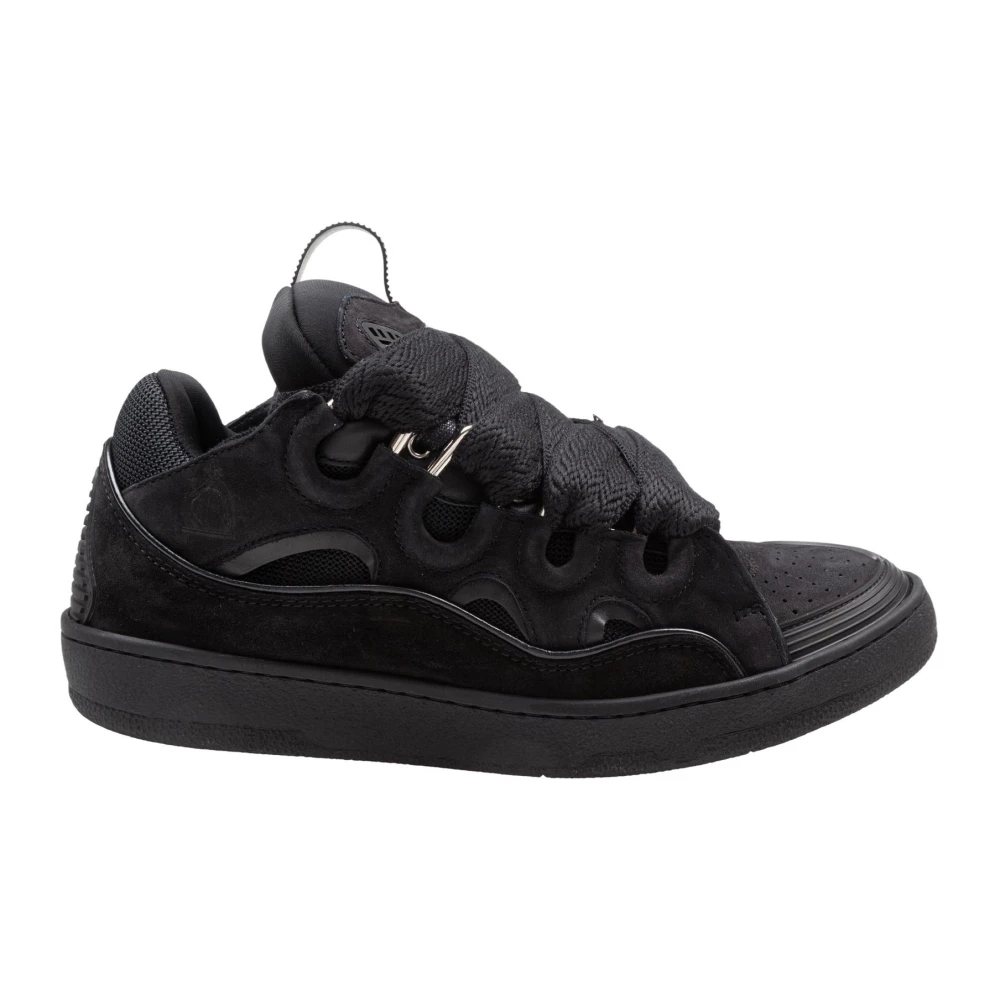 Lanvin Men's Black Sneakers, 8 Uk, Leather Curb Trainers