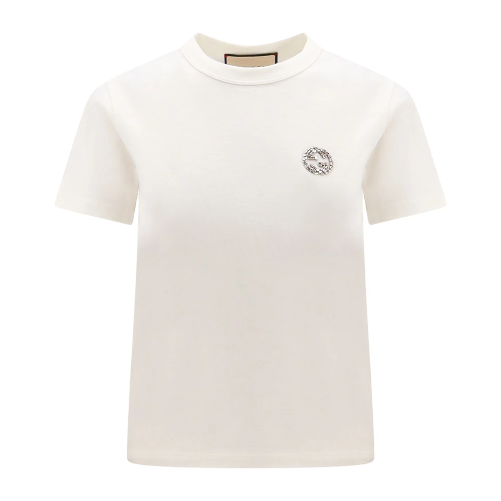 Gucci T-shirt met strass steentjes en ronde hals White Dames