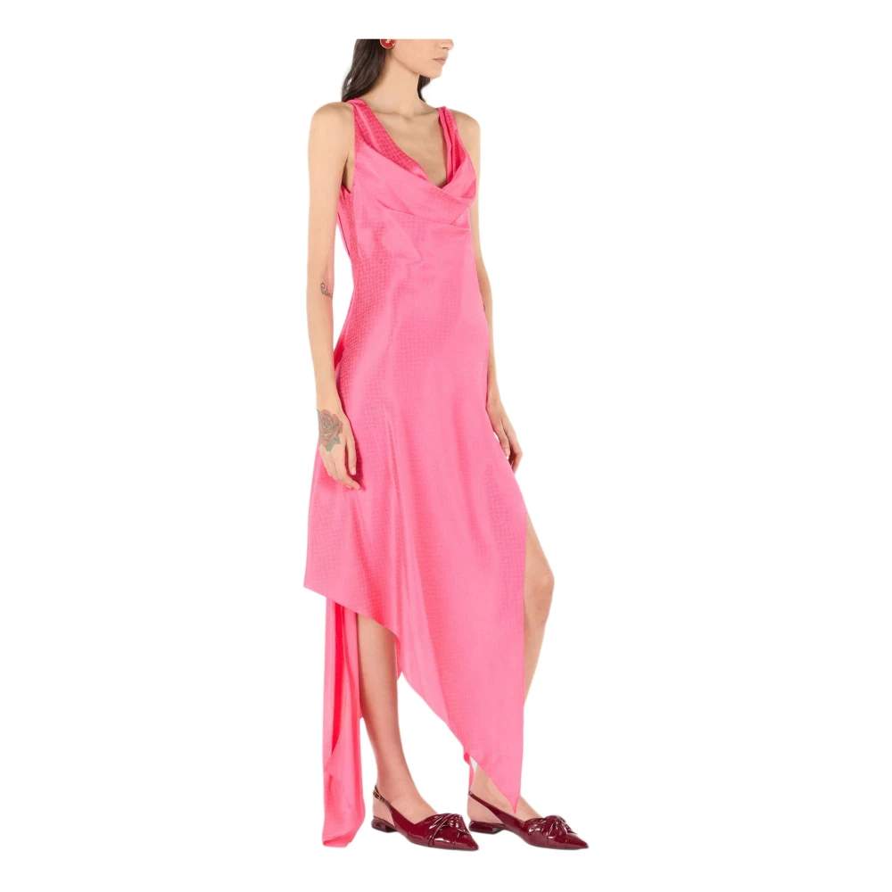 Roberto Cavalli Asymmetrische Zijden Jurk met Ruches Pink Dames
