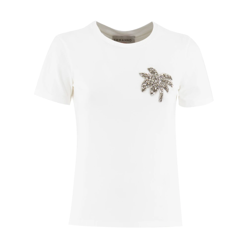 Ermanno Scervino Geborduurd Wit Katoenen T-Shirt White Dames