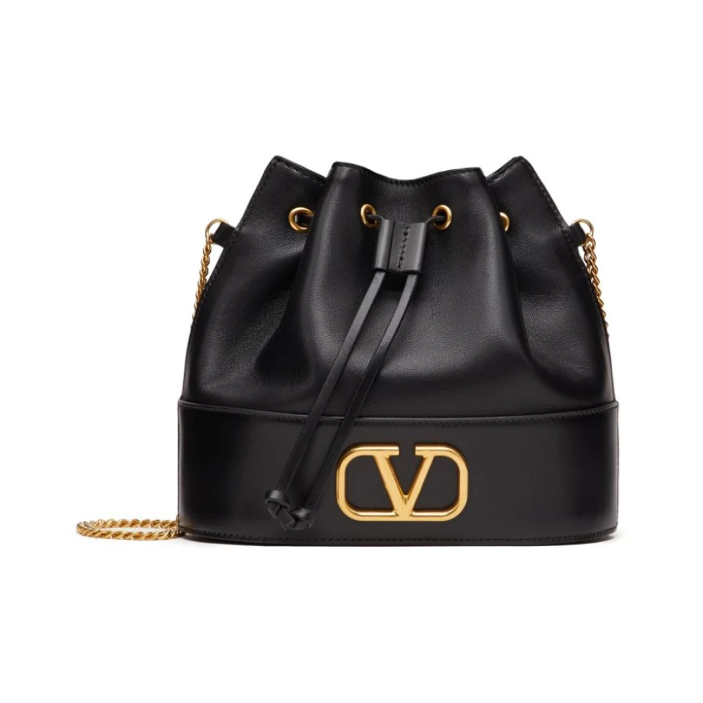 Valentino Garavani Zwarte Kalfsleren Trekkoordtas Black Dames