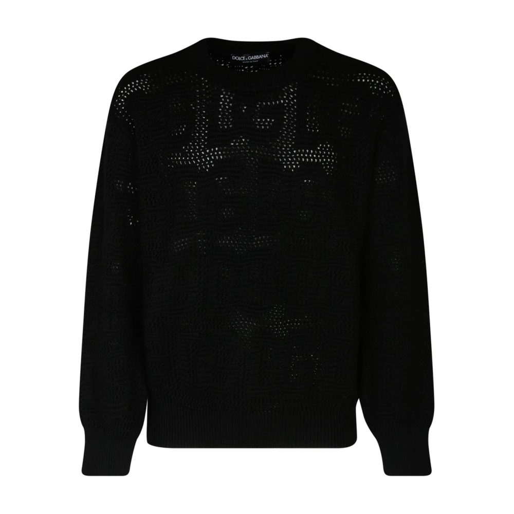 Dolce & Gabbana Men's Black Jacquard Logo Wool Jumper - Round-Neck Knitwear - S - Knitwear