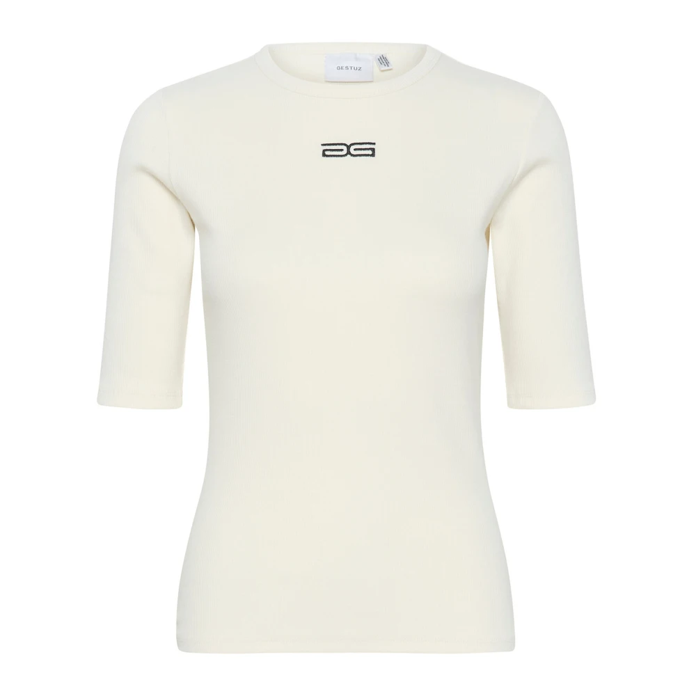 Gestuz Half Sleeve Logo Top Birch White Dames