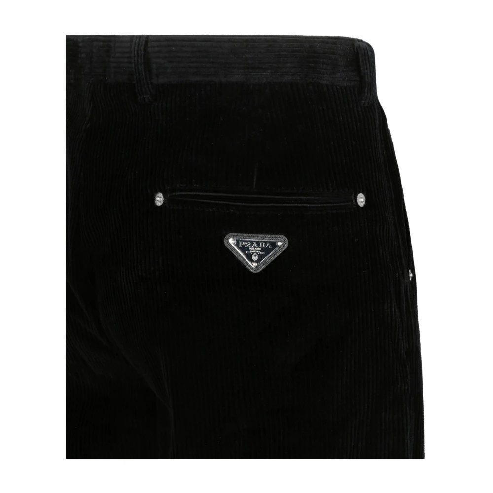 Prada Zwarte Corduroy Wortel Fit Broek Black Heren