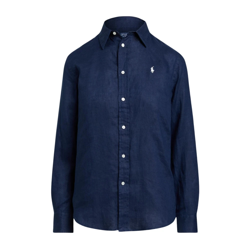 Polo Ralph Lauren Women's Blue Shirts,, Relaxed-Fit Linen Shirt Extra Large