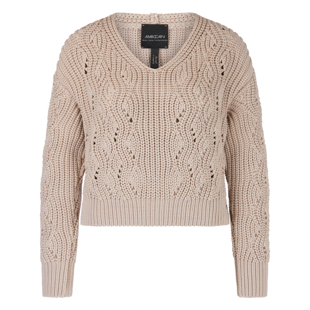 Marc Cain Grob Gebreide Pullover met V-Hals Beige Dames