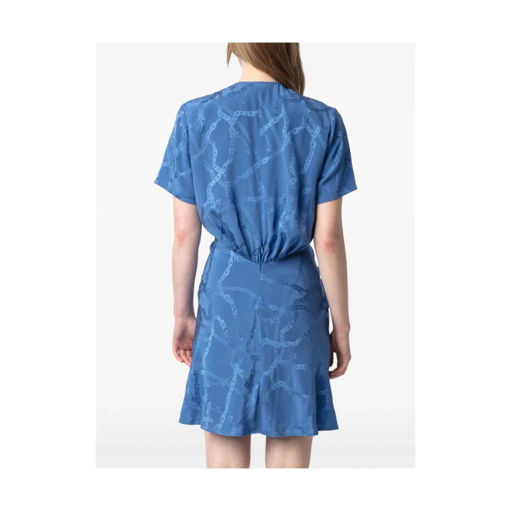 Zadig & Voltaire Cerulean Blue V-Hals Jurk met Knoopdetail Blue Dames