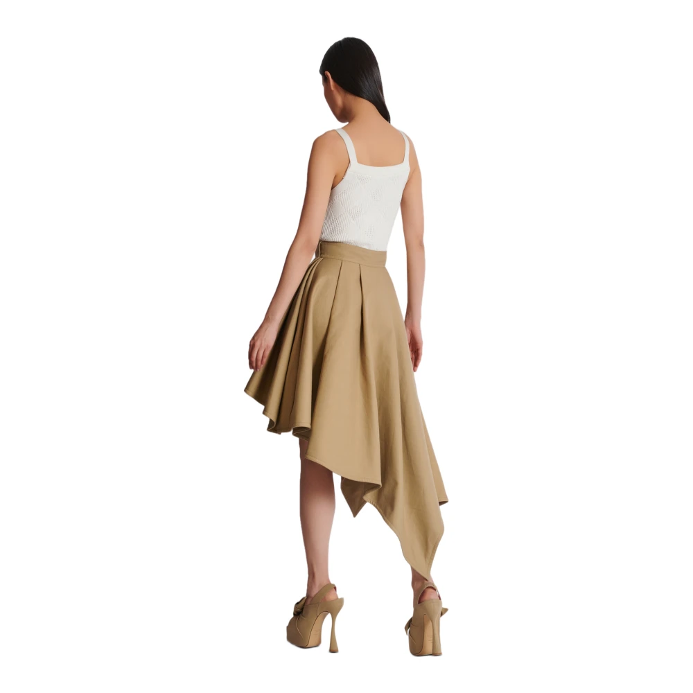 Balmain Asymmetrische geplooide katoenen rok Beige Dames