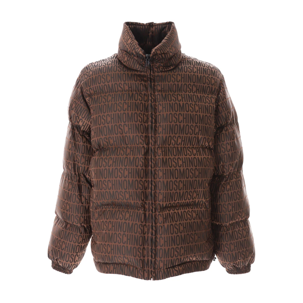Moschino Logo Puffer Jas in Bruin Brown Heren