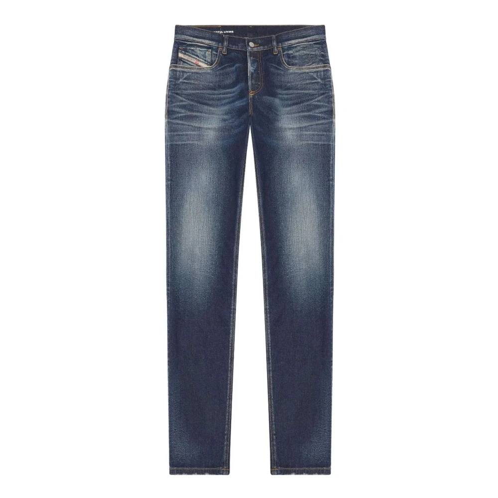 Diesel Blauwe katoenen jeans stretch donkere wassing lage taille rechte pijp Blue Heren