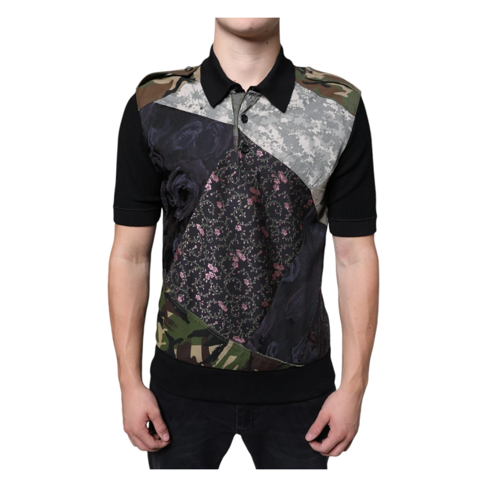 Dolce & Gabbana Men's Silk Camouflage Patchwork Polo T-Shirt