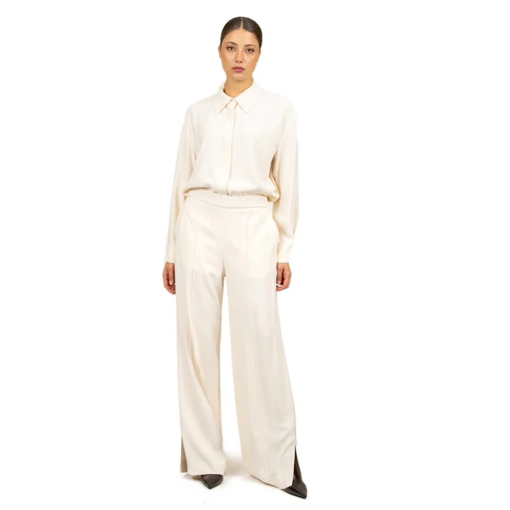 Liviana Conti Wijde Pijp Viscose Broek in Room Beige Dames