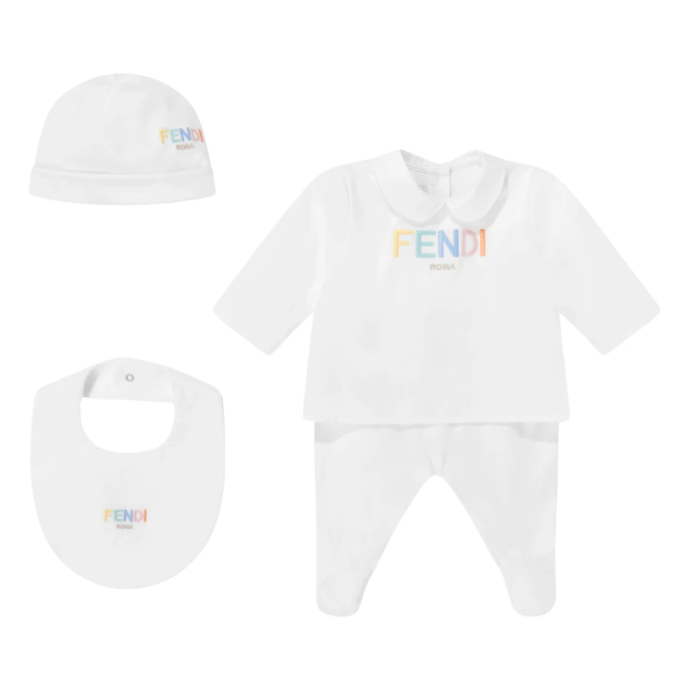 Fendi Unisex Kids White Logo Babygrow Set - Kids Sets - 6 M - Kids
