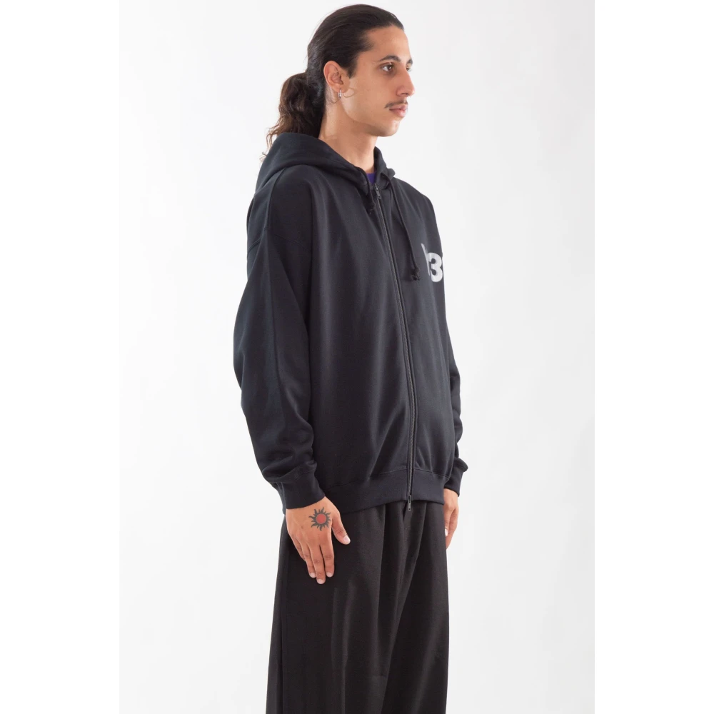 Y-3 Zwart Faded Logo Zip Hoodie Black Heren