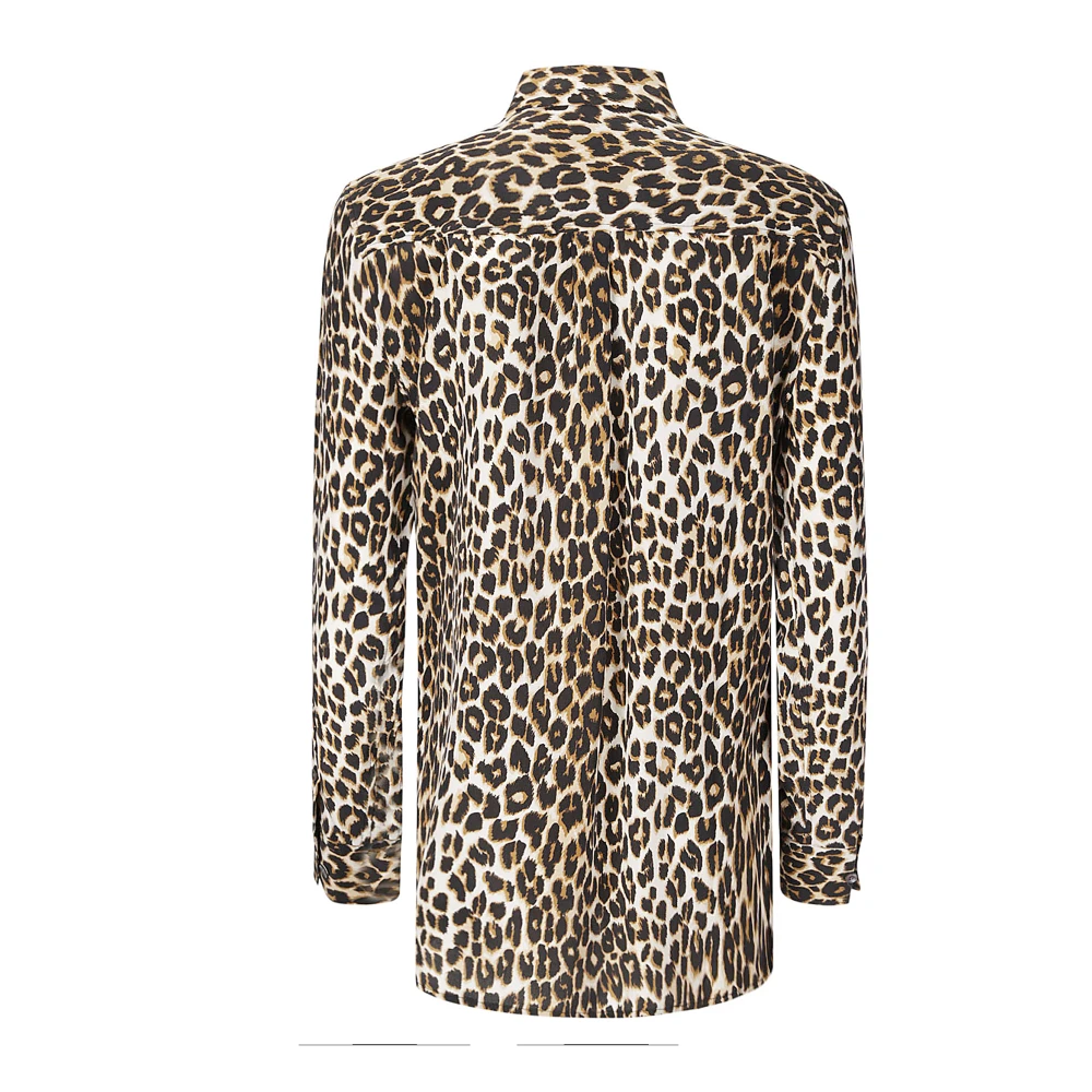 Equipment Gestippelde zijden lange mouw knoopshirt Brown Dames