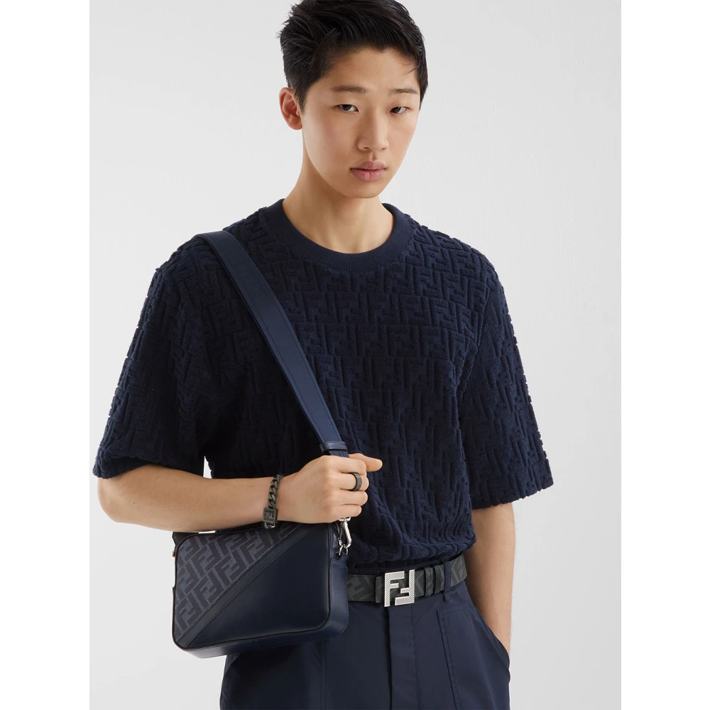 Fendi Blauwe Denim Compacte Schoudertas Blue Heren