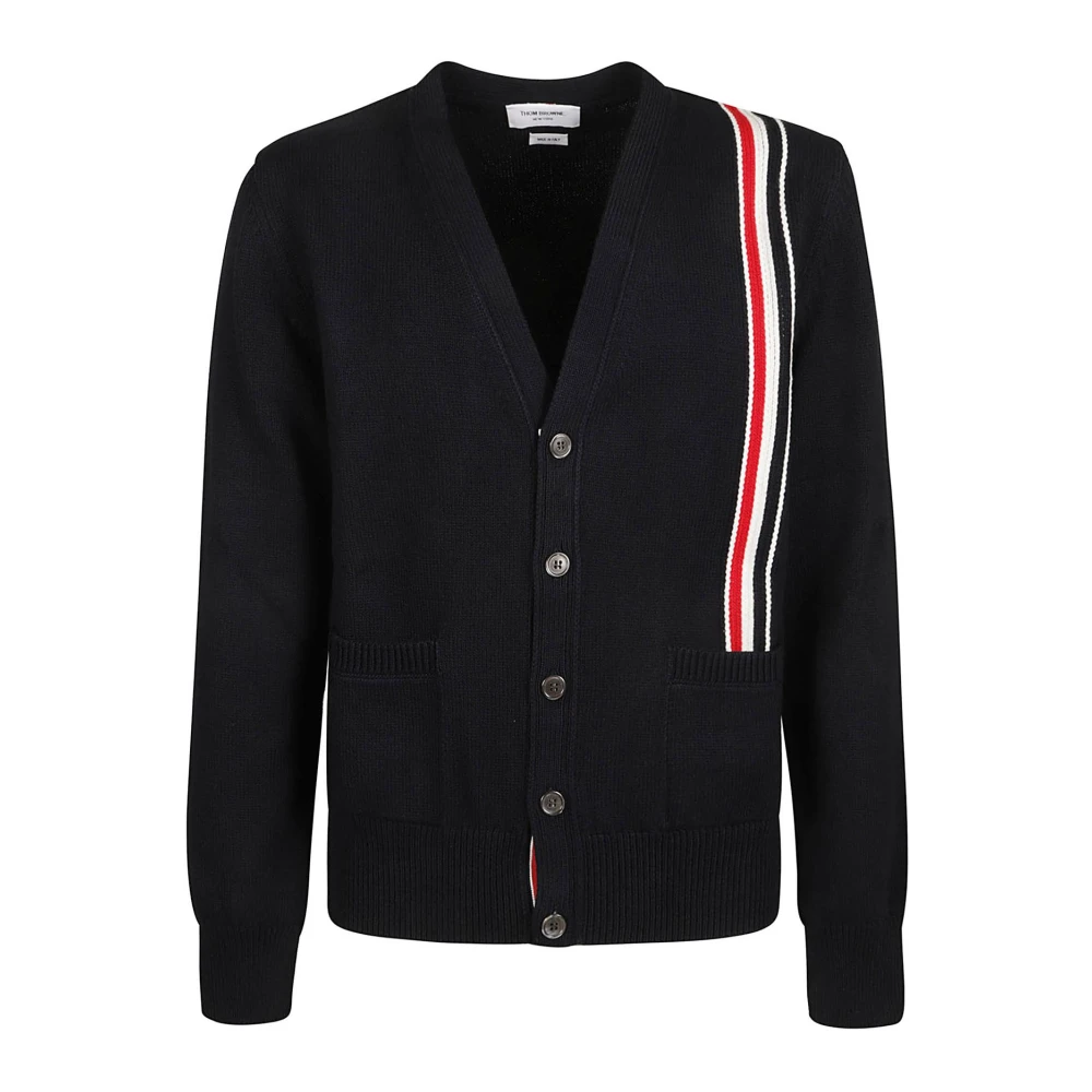 Thom Browne Gestreepte Katoenen V-hals Vest Blue Heren