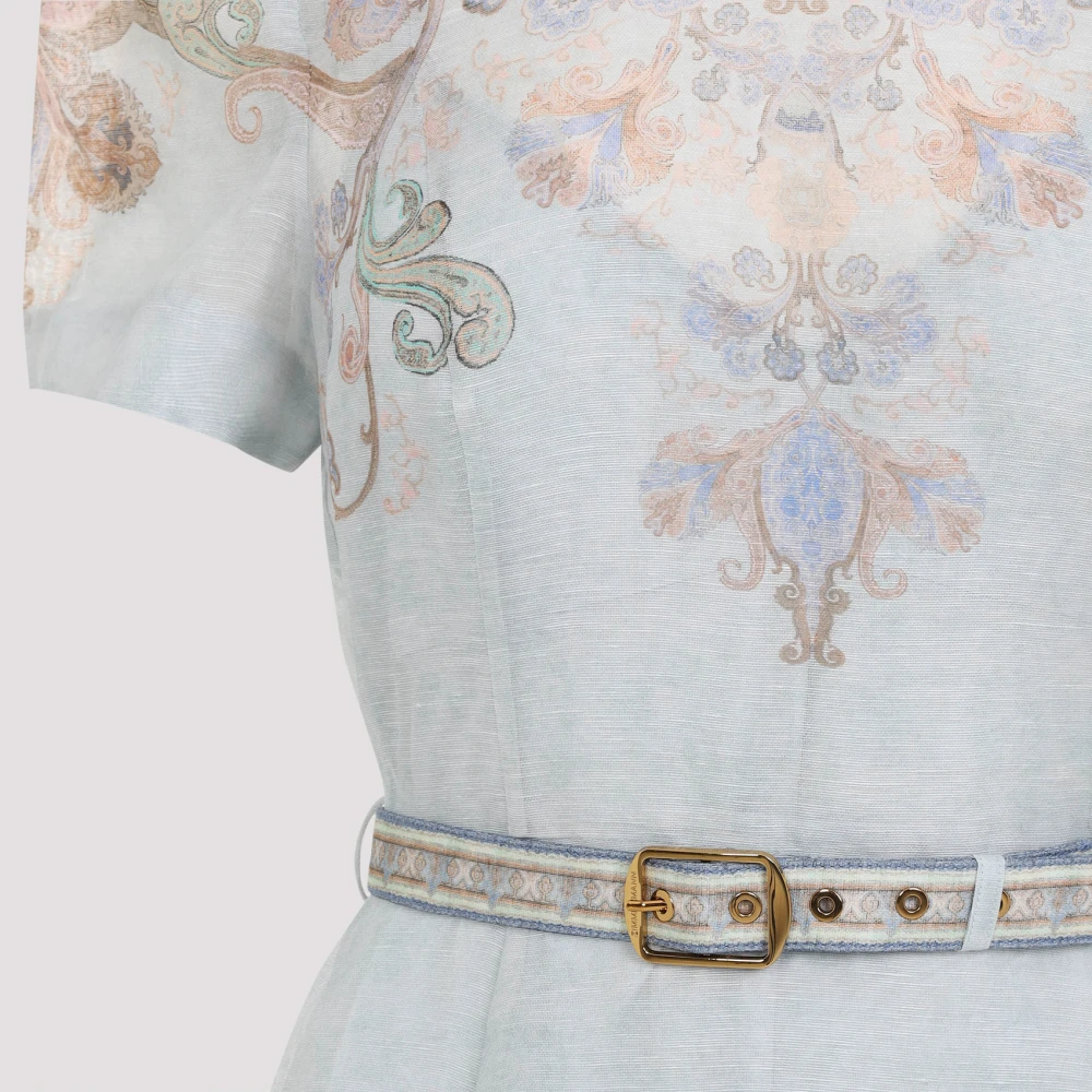 Zimmermann Blauwe Linnen Zijden Jurk Multicolor Dames