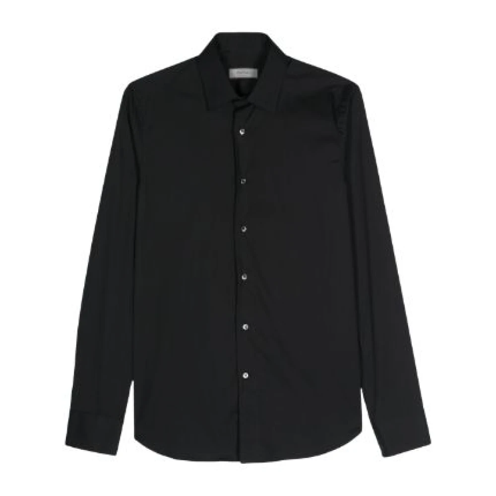Canali Zwarte Katoenmix Klassieke Kraag Overhemd Black Heren