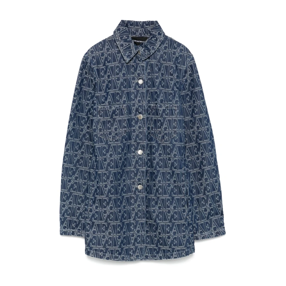 Emporio Armani Blauwe Denim Jacquard Logo Jas Blue Dames