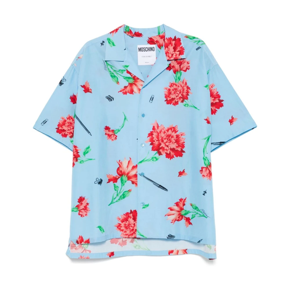 Moschino Blauw Splash Shirt met Zijgleuven Blue Heren