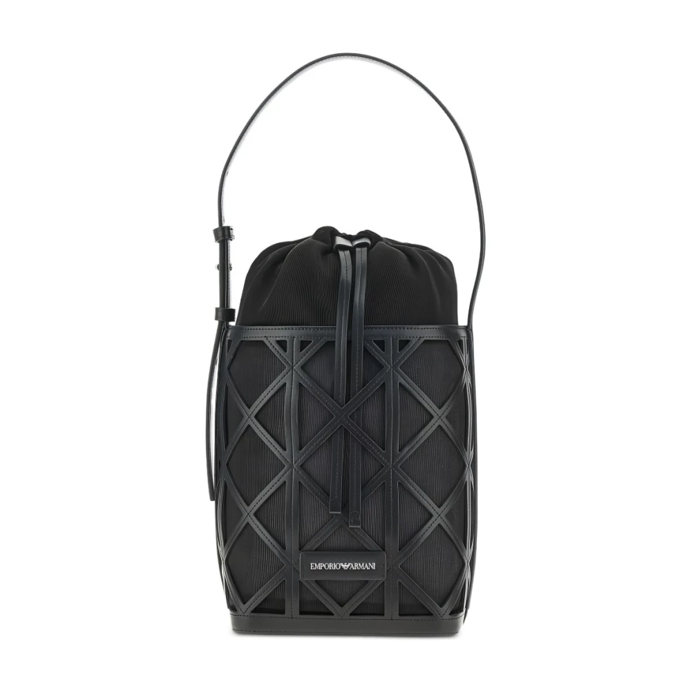 Emporio Armani Black Bucket Bags, Female, One Size, Leather And Mesh Bucket Bag