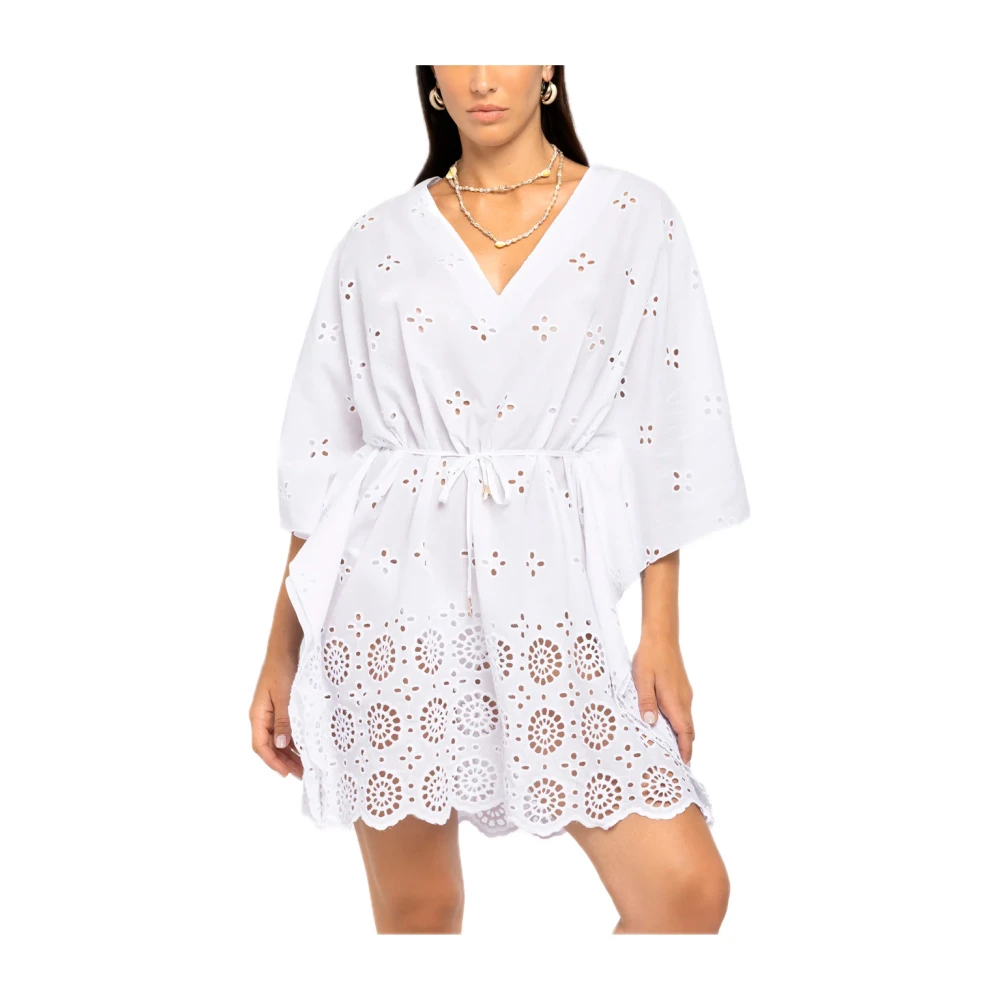4Giveness Kanten Korte Jurk met Trekkoord Taille White Dames