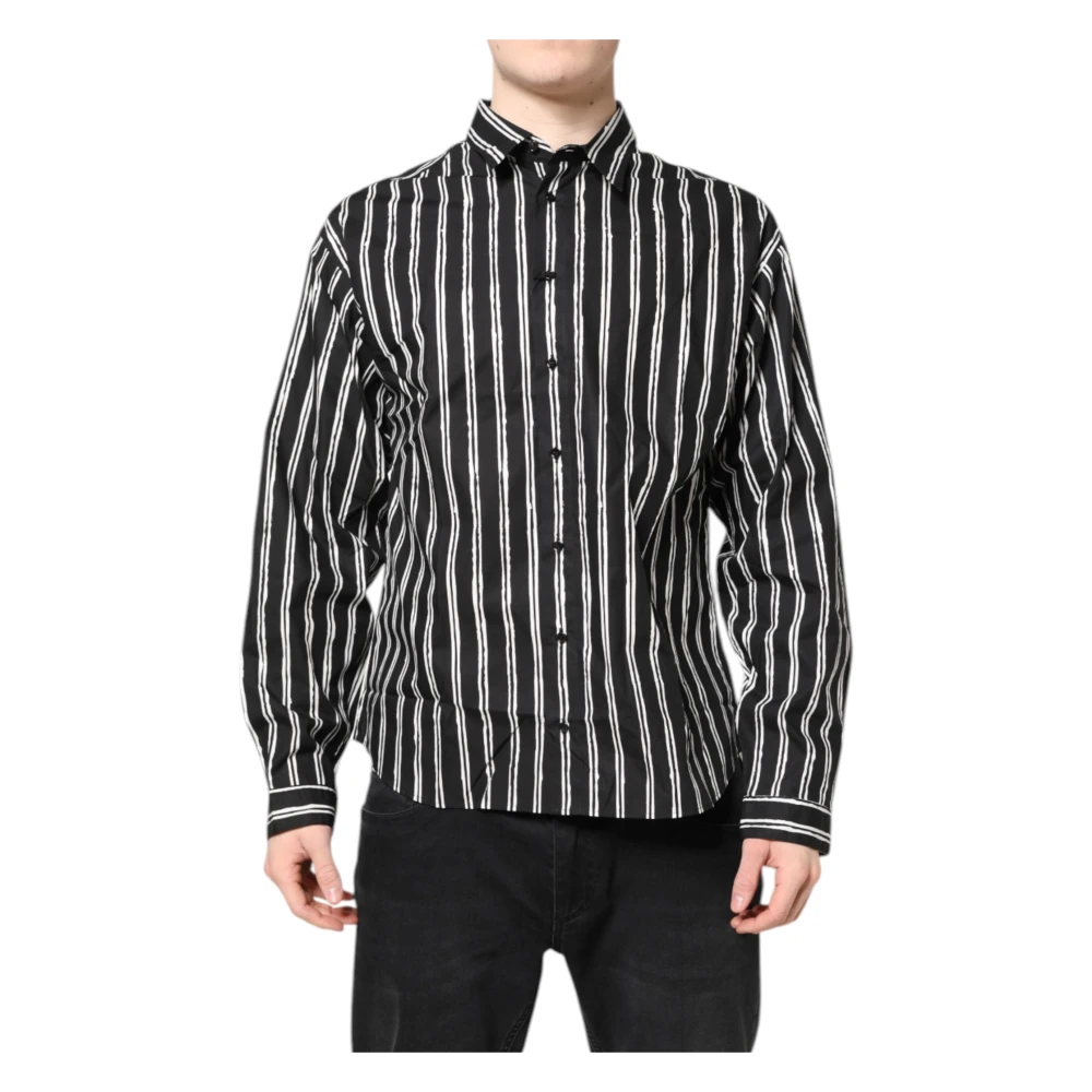 Dolce & Gabbana Men's Multicolor Casual Shirts, L, Striped Cotton Dress Shirt