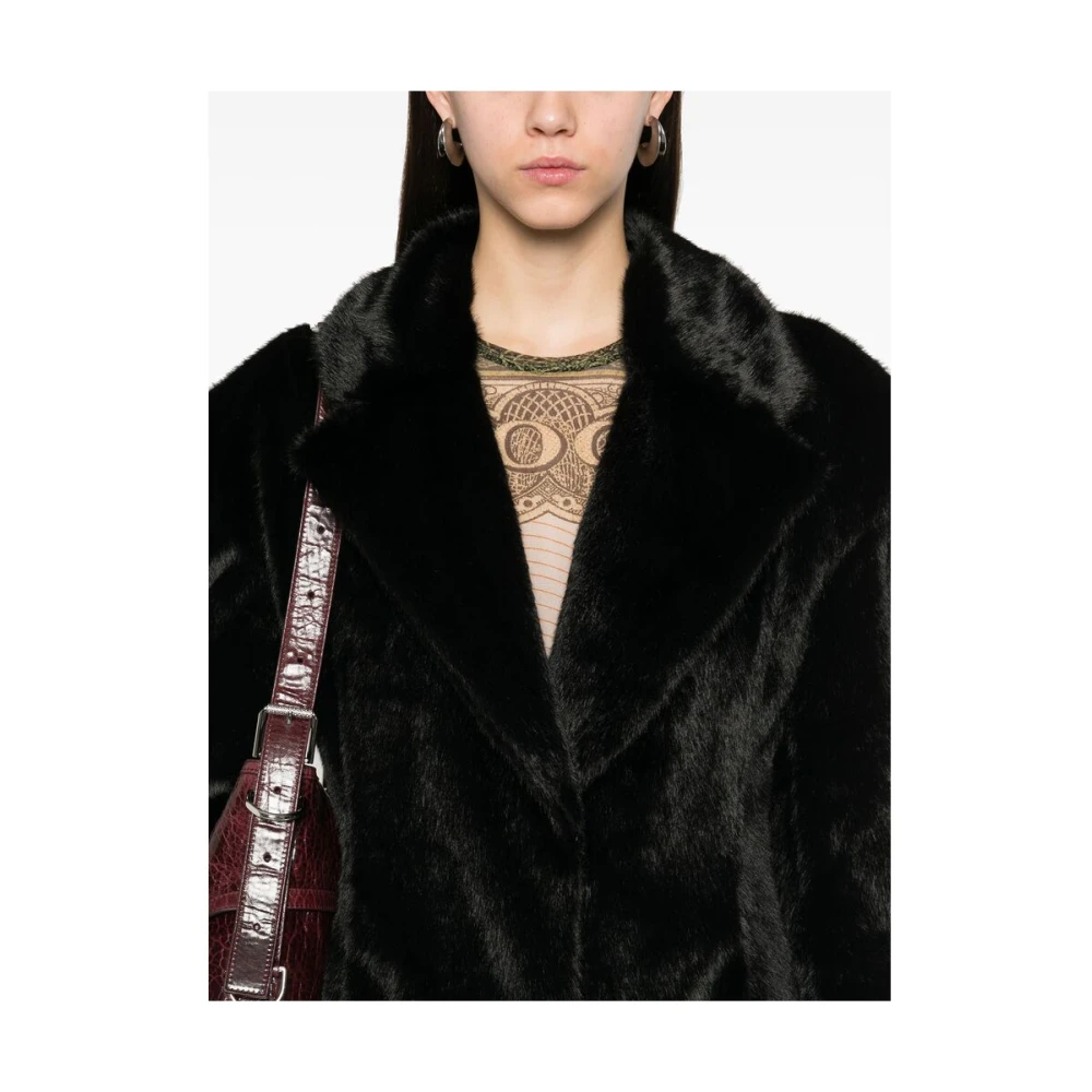 Gcds Zwarte Faux-Fur Jas met Sjaal Detail Black Dames