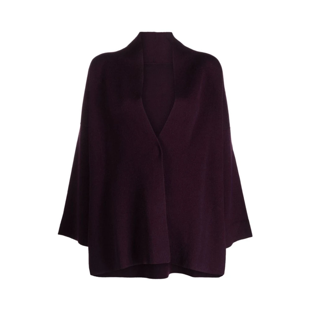Le Tricot Perugia Donkerpaarse Wolmix V-Hals Cardigan Purple Dames