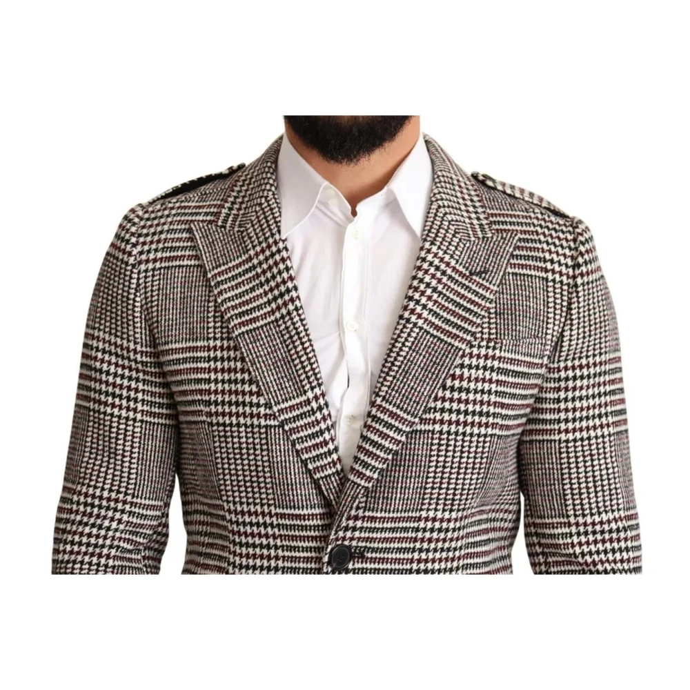 Dolce & Gabbana Grijze Geruite Trenchcoat met Zakken Gray Heren