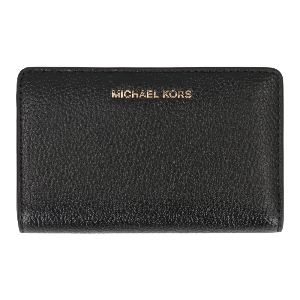 Michael Kors Portemonnee van gekorreld leer met drukknoop Black Dames