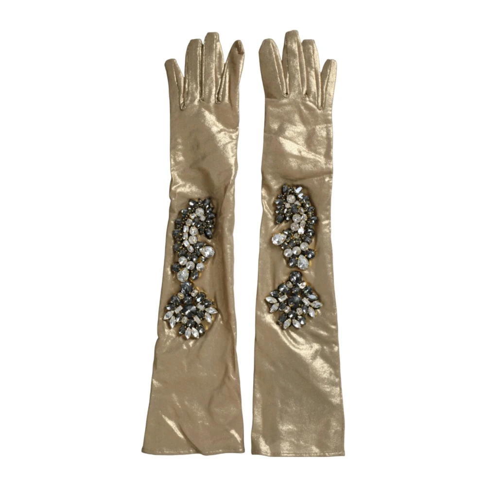 Dolce & Gabbana , Gloves, Female, Beige, One Size, Crystal Embellished Satin Gloves - Image 3